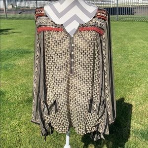 Free People Tribal Beaded Peasant Top Blouse